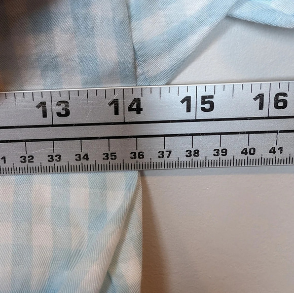 Lord & Taylor Design Lab Light Blue White Checkered Puff Sleeve Smocked Bottom M - Picture 5 of 7
